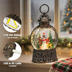 Snowman Snow Globe Christmas Decorations Indoor Deer Cardinal Snowman Gifts Classic Relief Texture Musical Glitter Snowfall USB/Battery Timer Lantern 10.6 inch
