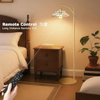Floor Lamp with Amber Glass Shade, Dimmable Standing Lamp with Remote, Gold Floor Lamp for Living Room,Bedroom, Mid Century Tall Lamp with 12W LED Bulb