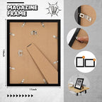 Geetery 8 Pcs Plastic Magazine Frames for Wall Fits 8.5''x11.25'' Magazine Display Frame with Installed Hangers and Core Matting for Home Decoration (Black (Black Mat))