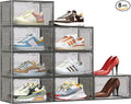 8 Pack XX Large Shoe Organizer, Heavy-Duty Hard Thicken Plastic Clear Stackable Shoe Storage Box Organizer for Closet, Space-Saving Shoe Rack Display Case Bin Containers for Sneakers, Grey