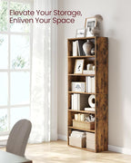 VASAGLE CUSTOS Collection - Bookshelf, 6-Tier Bookcase, Book Shelf, Open Storage Shelf, 9.4 x 23.6 x 63.3 Inches, for Living Room, Home Office, Dinning Room, Rustic Brown ULBC166X01