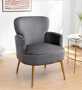 Trendy Velvet Accent Chair with Gold Metal Legs, Upholstered Armchair for Small to Mid-Size Spaces, Modern Living Room, Bedroom, Vanity Desk and Entryway, Grey