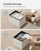 SONGMICS Storage Ottoman, Foldable Small Ottoman Foot Rest, 12.2 x 16.1 Inches Foot Stool, OAD up to 286 lb, for Living Room, Bedroom, Dorm, Cream White ULSF200W01