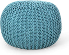 Nahunta Knitted Round Pouf - Cotton - Aqua
