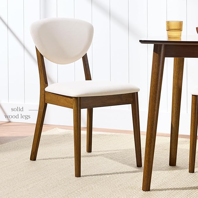 Best Choice Products Dining Chairs Set of 2, Mid-Century Modern Upholstered Wood, Armless w/Seat Cushion, Padded Backrest - Walnut/Cream