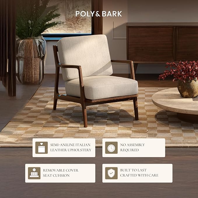 Poly & BARK Verity Fabric Accent Chair – Fabric Armchair with Walnut Wood Frame – Fashion-Forward Lounge Seating for Living Room – Upholstered in Bright Ash