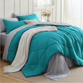 Bedsure Twin Comforter Set - 5 Pieces Reversible Teal Bedding, Twin Size Bed Set for All Seasons, Bed in a Bag with Down Alternative Comforter, Sheets, Pillowcase & Sham