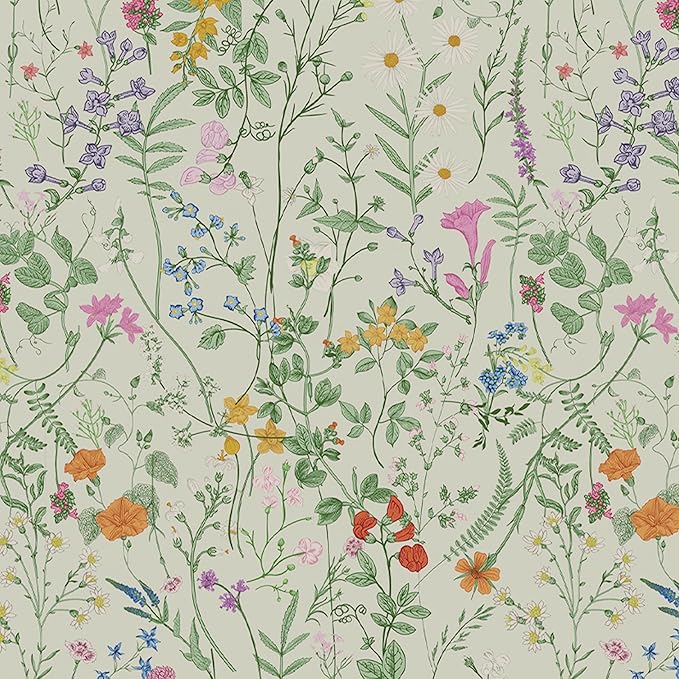 Peel and Stick Wallpaper - 17.5x118in Bloom Vintage Flower Vinyl Wallpaper for Home Deco
