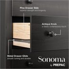 Prepac Sonoma Traditional 5-Drawer Tall Dresser for Bedroom, Functional Bedroom Dresser Chest of Drawers 17.75" D x 31.5" W x 44.75" H, Washed Black