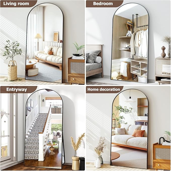 46"x76" Extra Large Arched Full Length Mirror - Leaning Mirror Arch Wall-Mounted Mirrors - Aluminum Alloy Frame Modern Simple Home Decor - for Living Room Bedroom Cloakroom