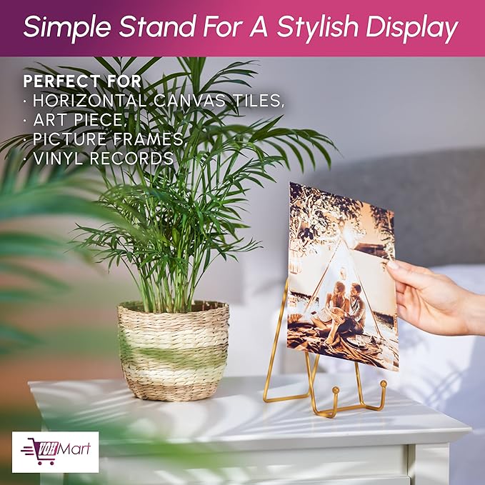 Plate Stands for Display - 2 Pack 6 Inch Gold Metal Frame holder stand for Book, Racks-Trendy & Sturdy Display Stand for Decorative Art Plate, Tablets, Recipe Book & Picture