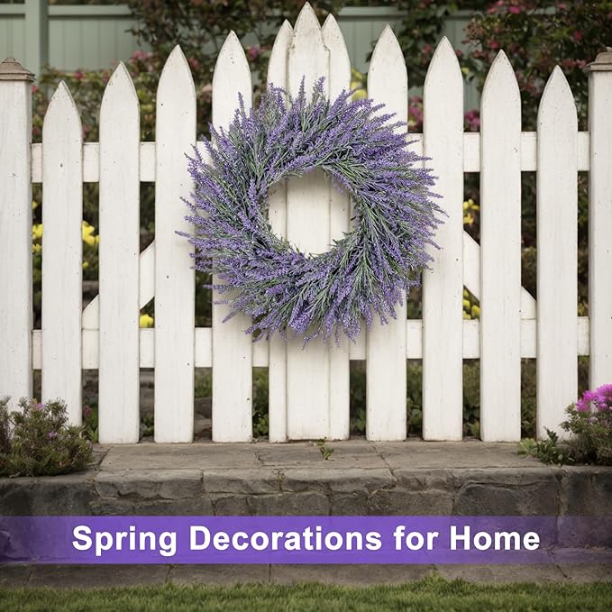 22 Inch Summer Spring Wreaths for Front Door Romance Lavender Wreath, Elegant Artificial Front Door Wreath for All Season Spring Decorations for Home Wall Entryway Farmhouse Porch Room Decor
