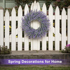 22 Inch Summer Spring Wreaths for Front Door Romance Lavender Wreath, Elegant Artificial Front Door Wreath for All Season Spring Decorations for Home Wall Entryway Farmhouse Porch Room Decor
