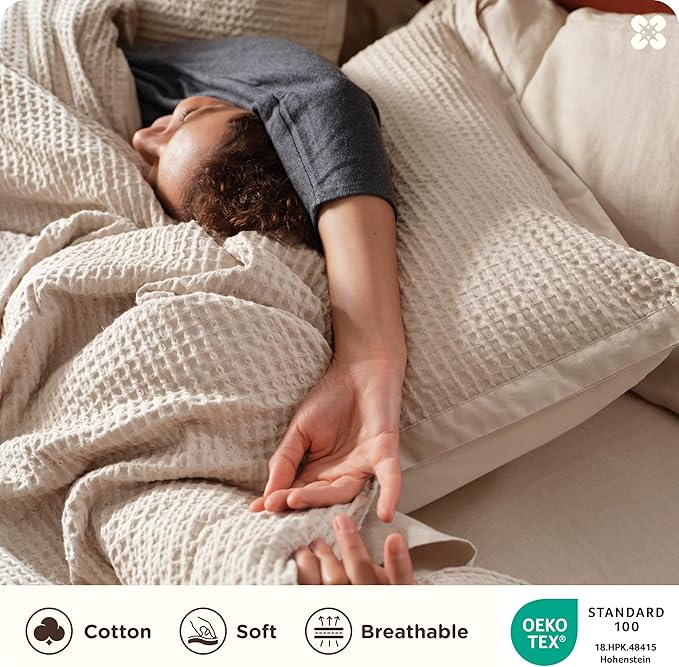 Bedsure Cotton Duvet Cover Full - 100% Cotton Waffle Weave Beige Duvet Cover Set, GentleSoft™ and Breathable Bedding Set for All Season, 3 Pieces, 80"x90"