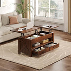 Seventable Coffee Table, 39.3" Lift Top Coffee Table with 2 Storage Drawers and Hidden Compartment, Farmhouse Center Table with Wooden Lift Tabletop, for Living Room,Espresso