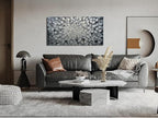 MyArton Textured Abstract Squares Canvas Wall Art Hand Painted Modern Black Silver Oil Painting Picture for Home Decoration Ready to Hang Horizontal or Vertical 40x20inch