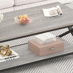 HSH Rustic Grey Coffee Table, Modern Minimalist Living Room Table with Storage Shelf, Industrial Simple Metal Wooden Center Table, 2 Tier Rectangle Cocktail Tea Table for Home Office Bedroom, 39 Inch