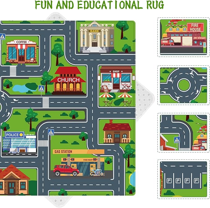 Kids Car Playmat, Kids Rug for Playroom Car Mat Town City Road Traffic Rugs, Play Mat for Floor, Extra Large Boys Kid Car Track Play Rug (Style Four, 110.2 X 78.7 INCH)