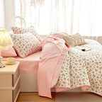 Wake In Cloud - Floral Quilt Set, Coquette Cottagecore Shabby Chic Flower Pattern for Women Teen Girls, Reversible Lightweight Bedspread Coverlet, 3 Pieces, Peach Blush, Twin/Twin XL Size