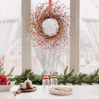 Spring Front Door Wreath - 18 Inch Artificial Twig Wreath with Red & Burgundy Berries, Eucalyptus Leaves, Grapevine for Farmhouse Window Hanging Christmas Decor
