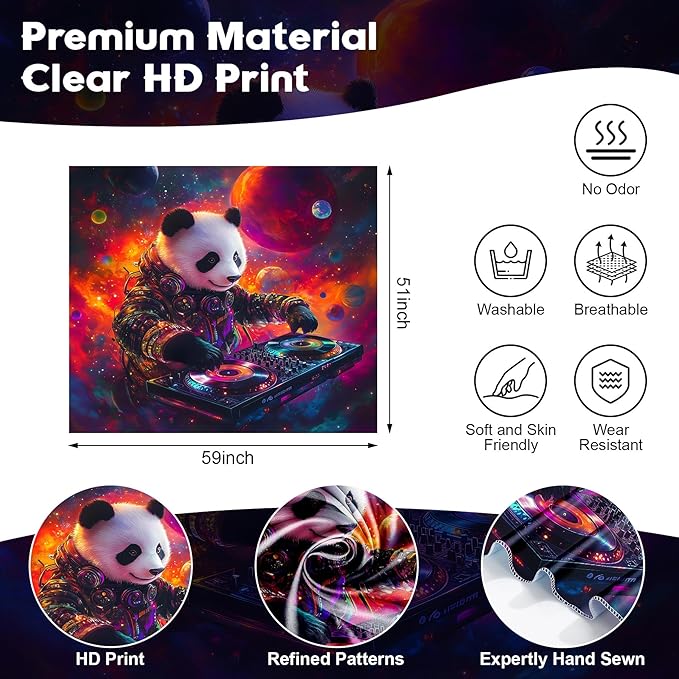 NYZE Blacklight Tapestry Panda Music Wall Tapestry Art Party Banner Colourful Poster Design Tapestries for Hip Hop College Dorm Room Bedroom Wall Decor 59in×51in