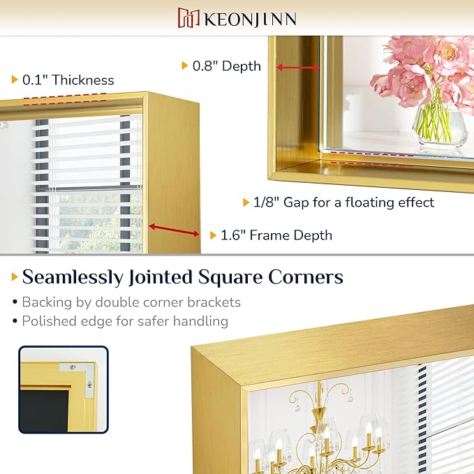 Keonjinn Gold Bathroom Mirror 48 x 30 Inch, Gold Trimmed Bathroom Wall Mirror, Large Brushed Metal Frame Mirrors for Over Sink, Modern Farmhouse Vanity Rectangle Mirrors(Horizontal/Vertical)