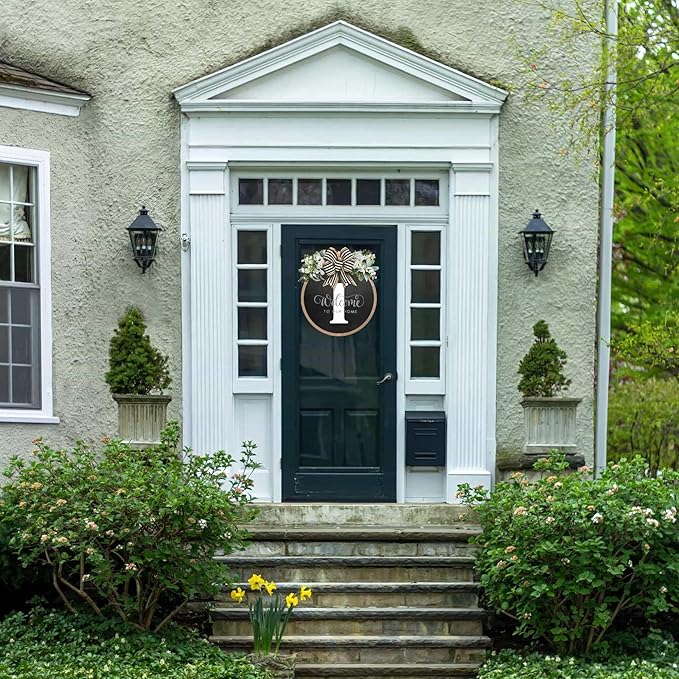 Circular Surname Front Door Welcome Sign - 26 Letter House Wreath, Front Porch Decorations, Year-Round Home Decor (I)