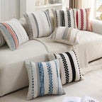 Boho Pillow Covers 18x18 Set of 2 for Couch-Modern Farmhouse Sofa Decorative Teal Throw Pillow Covers Textured Chenille Cushion Covers Outdoor Netural Bohemian Pillow Cases Square