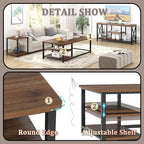 EXCEFUR Modern Coffee Table, Rustic Wood and Metal Center Table for Living Room, Industrial Rectangle Cocktail Tea Table with Storage Shelf, Walnut, 47 Inch