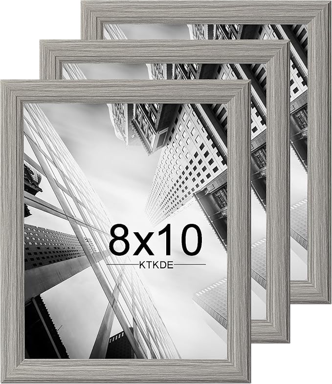 KTKDE 8x10 Picture Frame Set of 3,Grey Wooden frames, Vertical & Horizontal Wall Hanging for Wall or Tapletop Display,Studio Gallery Photo Frame for Photos, Posters & Art Prints