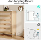LINSY Rattan 5 Drawer Dresser for Bedroom, 46" Tall Mid-Century Modern Chest of Drawers, Deep Storage Dresser with Curved Corner Design, Large Accent Wood Cabinet for Bedroom, Oak
