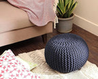 REDEARTH · Round Pouf Foot Stool Bean Bag Ottoman - Cable Knitted Cord Boho Pouffe - Poof Accent Bean Bag - Handmade by Artisans for Living Room - Bedroom (19.5"x19.5"x14") - Navy Blue, Set of 2
