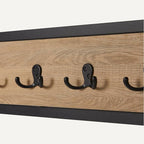 Amazon Basics Entry Bench with Hooks, Hall Tree with Shoe Storage Bench, Steel Frame, Oak Finish