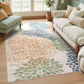 Dahlia Washable Area Rugs 5x7, Boho Floral Rug for Bedroom Dorm, Multicolored Soft Low Pile Living Room Rugs,Leaves Non Slip Throw Carpet for Classroom Nursery Office,Multi