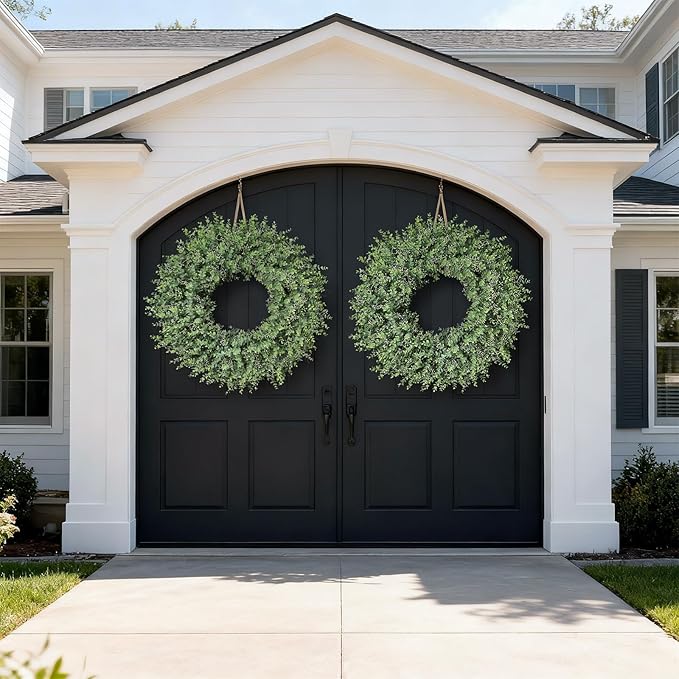 32'' Eucalyptus Wreath for Front Door - Large Artificial Eucalyptus Leaves with White Seeds Greenery Outdoor Wreath for Porch,Window,Farmhouse,Home,Hanging Decor- Spring, Summer, All Seasons (Green) ﻿