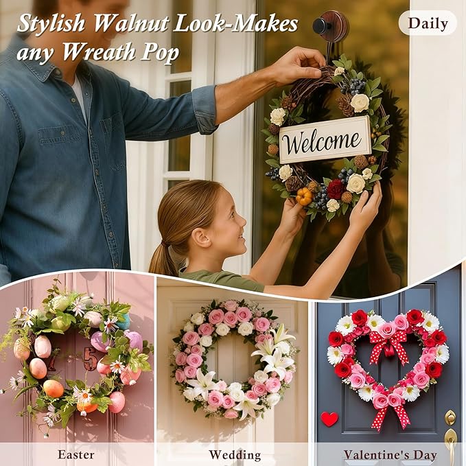 Wreath Hanger for Front Door,Suction Cup Hooks for Shower, Heavy Duty Suction Cup Reef Hook for Glass Window, Shower, Bathroom, Kitchen, Outdoor Wreath Holder for Christmas/Thanksgiving/Halloween