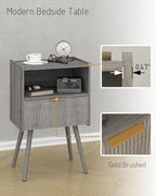 Nightstand,Modern Bedside Table with Storage Drawer and Open Wood Shelf, for Living Room, Bedroom and Small Spaces, Accent Night Stand with Solid Wood Legs, Easy Assembly,Grey Oak