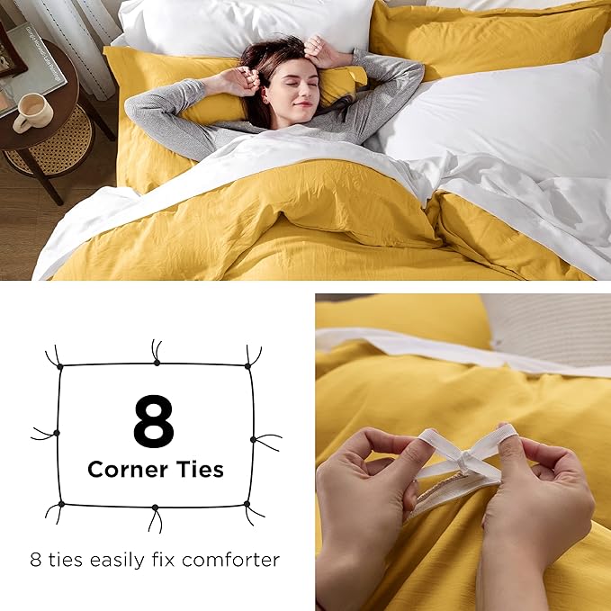 Bedsure Mustard Yellow Duvet Cover Full Size - 3 Pieces Prewashed Extra Soft Cotton-Like Bedding Set, Includes 1 Duvet Cover 80x90 Inches with Zipper Closure & 2 Pillow Shams, Comforter Not Included