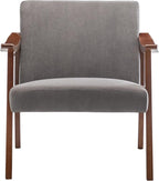 Accent Chair with Velvet Upholstery and Solid Wood Frame, Classic Mid-Century Modern Living Room Furniture for Extra Seating, Grey