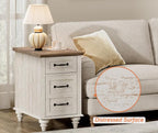 WAMPAT End Table with Charging Station, Antique White Side Table with Storage Cabinet & Drawer, Wooden Nightstand with Power Outlets & Type-C USB Ports for Bedroom, Dorm