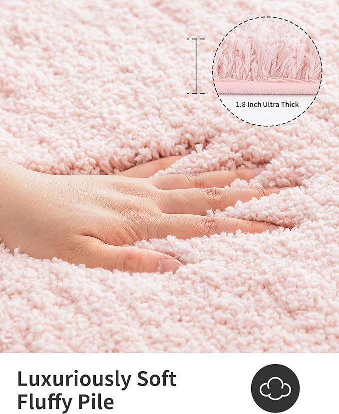 ILANGO Pink Christmas Bathroom Rugs 60" × 24" Non Slip & Super Absorbent Extra Thick Soft, Washable Bath Carpet Runner for Floor, Microfiber Plush Shaggy Bath Mats with Rubber for Bathtub Shower Room
