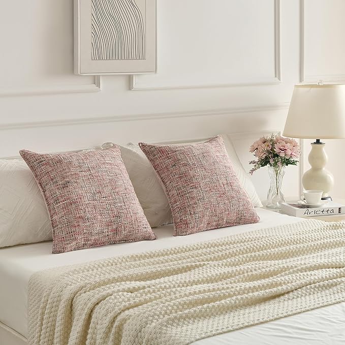 FUTEI Blush Decorative Throw Pillow Covers 20x20 Inch Set of 2,Soft Chenille Tweed Textured Cushion Case,Modern Home Decor for Couch Bed Living Room