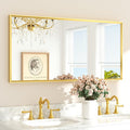 TETOTE Brushed Gold Frame Mirror for Bathroom Wall 48" x 24" Brushed Brass Beveled Rectangle Bathroom Vanity Mirror for Over Sink, Bedroom, Entryway, Living Room, Tempered Glass, Stronger Frame