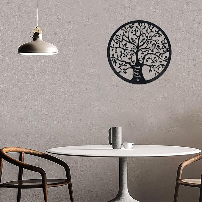 ESTART 11 Inches Tree of Life Wall Art Metal Tree Life Wall Decor Family Tree Wall Plaque Wall Hanging Sculptures for Balcony Porch Bedroom Living Room Kitchen Garden Office Indoor Outdoorr (Black)