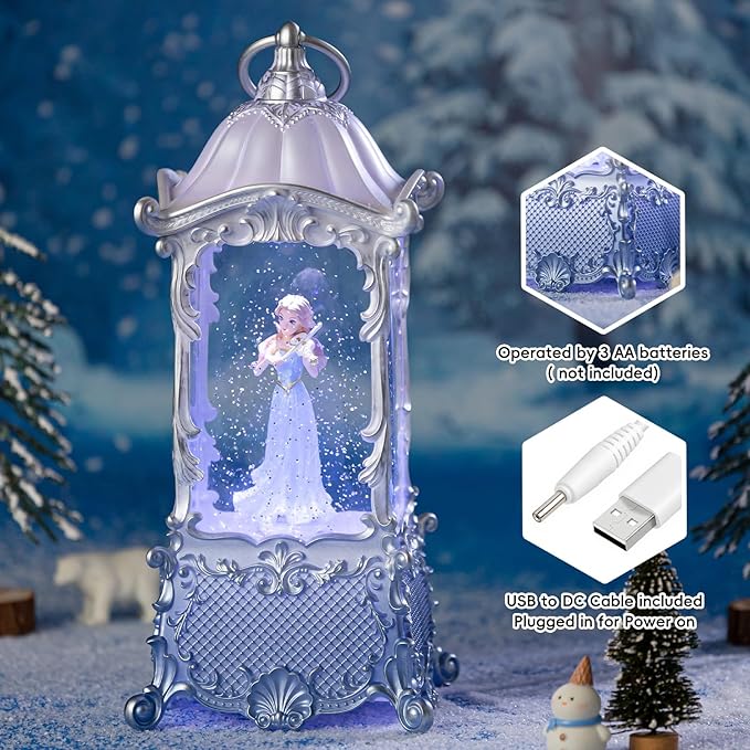 Snow Globe Lantern with Violin Girl – Shatterproof, 8 Songs Musical Box, Automatic Snowfall, Led Light, USB or Battery Powered,for Valentine’s Day Gifts Present Birthday Home Fall Decoration, Silver