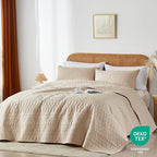akkialla King/Cal King Size Quilt Bedding Set,Beige Lightweight Microfiber Soft Bedspread,Modern Style Geometric Pattern Coverlet Set for All Seasons,3 Piece(1 Quilt,2 Pillow Shams)