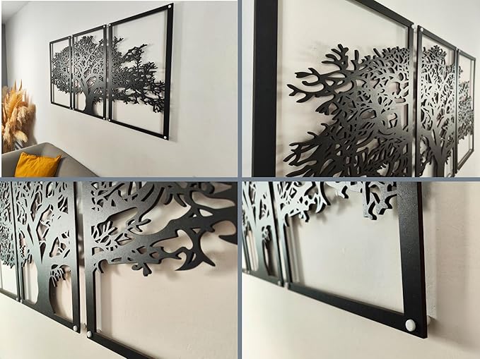 VAILLA Wood Wall Art Decor Wall Hanging Sculpture Modern Home Decoration 3 Panels Nature Wall Hangings Large Wooden Wall Arr 3D Textured Sculptures for Living Room Bedroom Office Dinnig Room (Tree of Life)