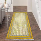 Kilim Runner 4x20 Cotton Runner Rug Yellow & Beige Indoor Outdoor Runner 0.19 inches Stone Easy Washable Hand Wash Cotton Carpet Flatweave Runner Rugs for Hallway, Staircases, Corridor Runner