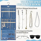GMAK Hanging Jewelry Organizer with Hanger Metal Hooks, Double-Sided Jewelry Holder Accessories Organizer Storage Roll for Jewelry, Earrings, Bracelets, Necklaces, Rings - Navy Blue