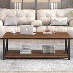 FOLUBAN Modern Coffee Table, Wood and Metal Center Table with Storage, Industrial Cocktail Table for Living Room, Rustic Walnut, 47 Inch